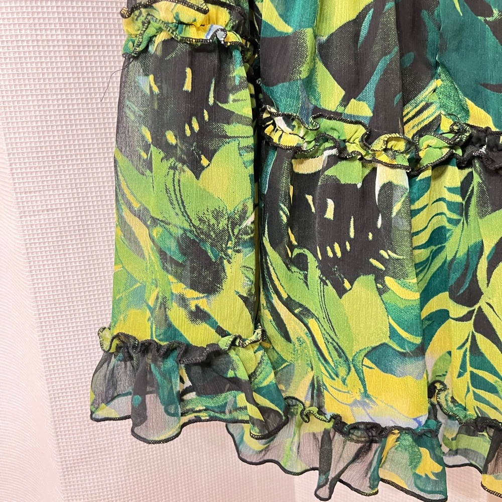Whimsical forest fairy long sleeve Mini short sheer green yellow mosscore dress - Picture 5 of 6